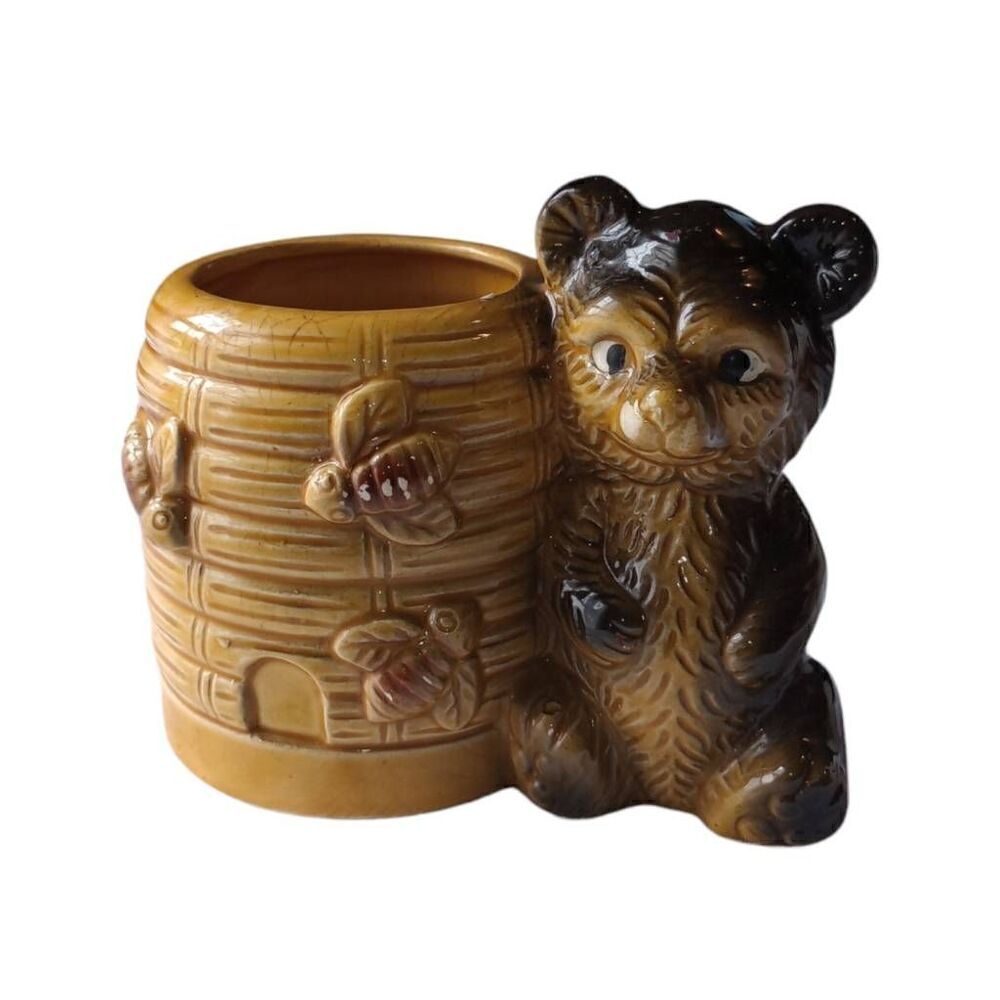 Vintage honey hive & Bear figurine, toothpick holder